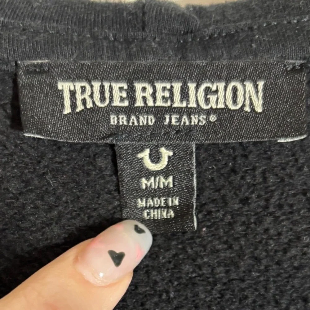 True Religion Black Buddha Logo Full-Zip Fleece Hoodie‎ Size Medium